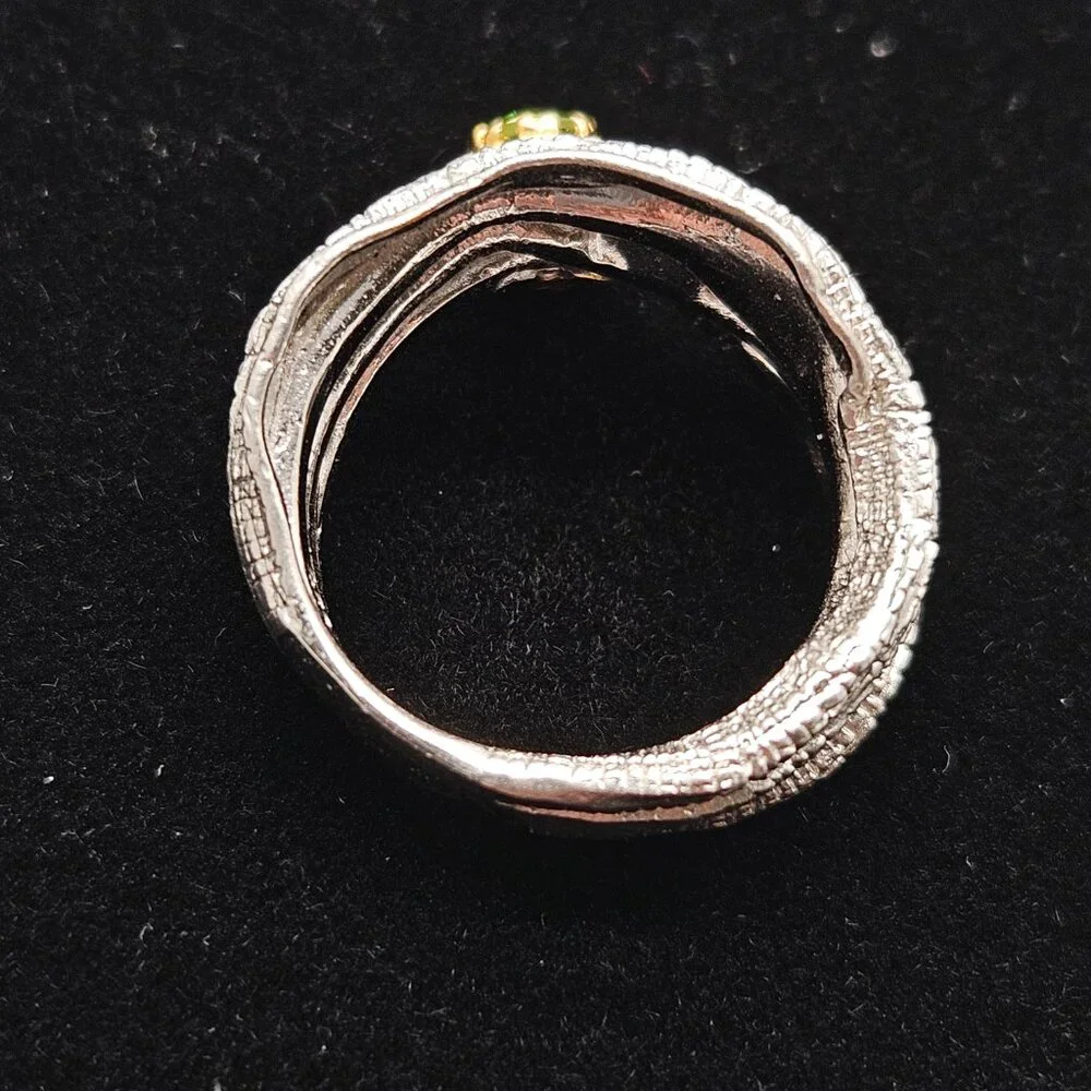 German Kabirski 925 Silver Blessing Peridot Ring sz 7.5 Gold Plated Rhodium